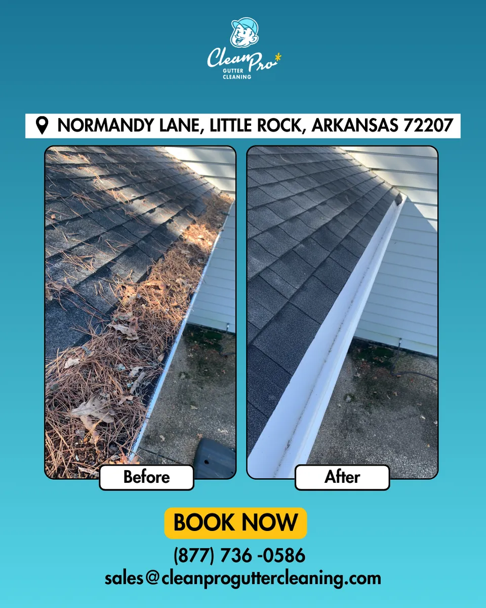 Before and after gutter cleaning in Little Rock, AR