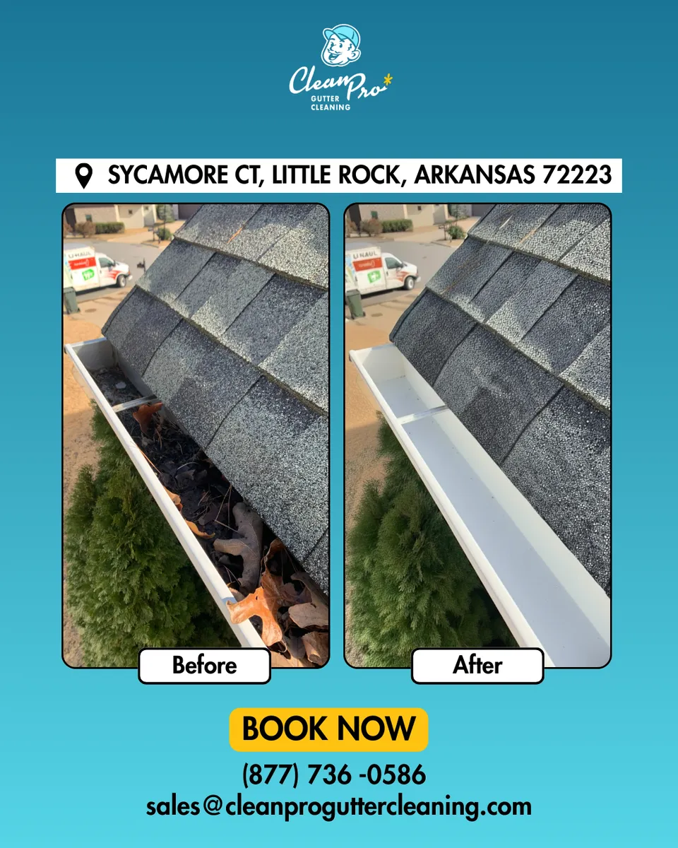 Before and after gutter cleaning in Little Rock, AR
