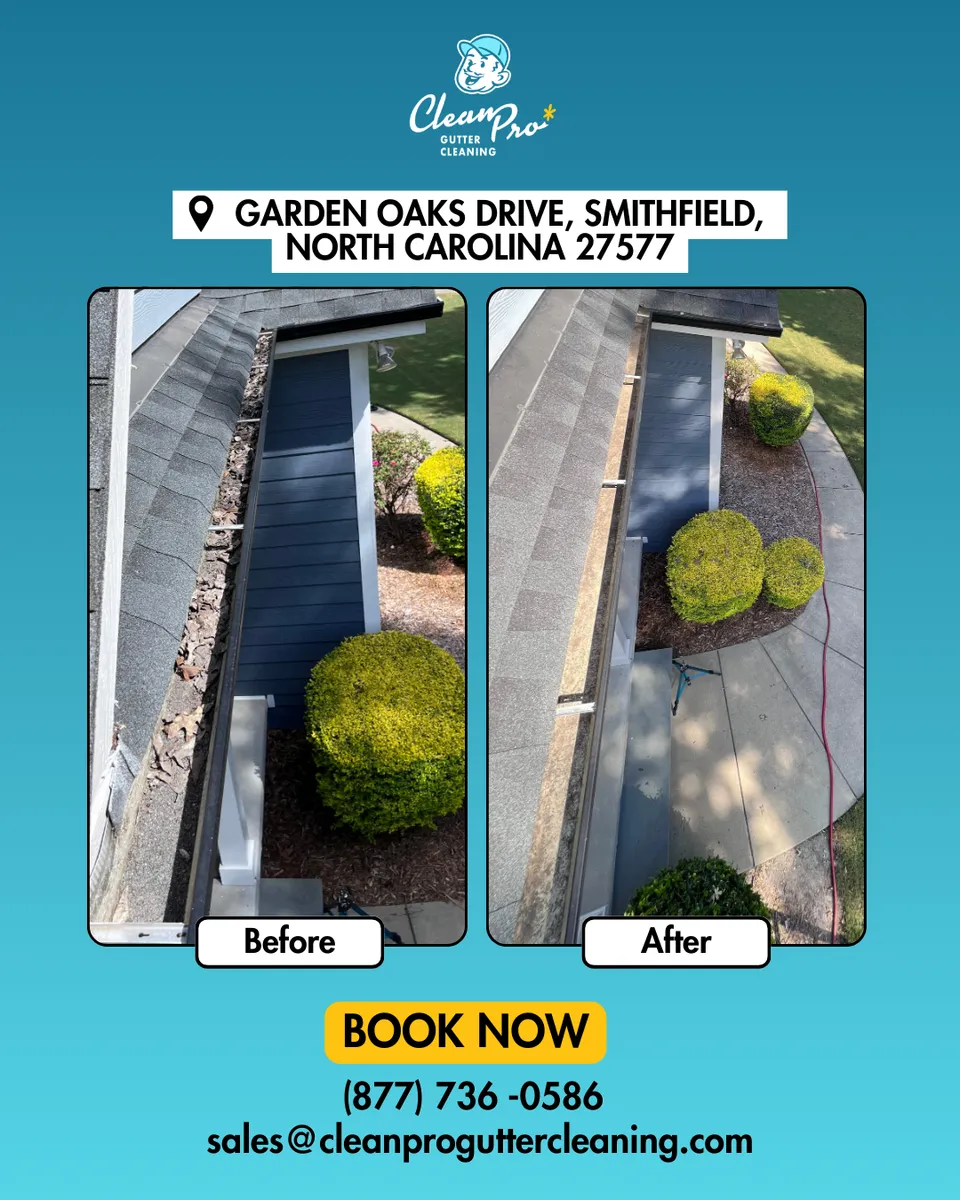 Before and after gutter cleaning in Smithfield, NC