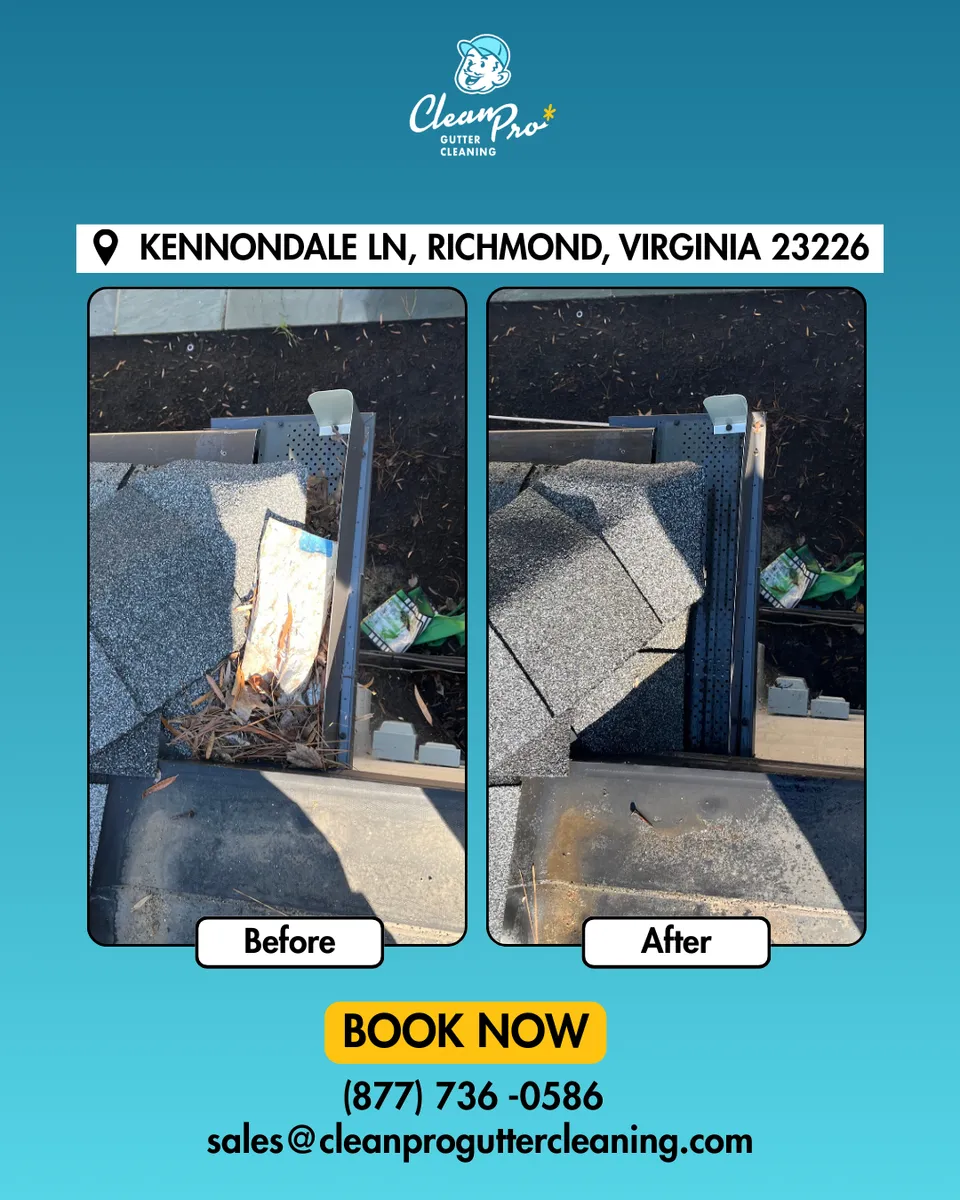 Before and after gutter cleaning in Richmond, VA