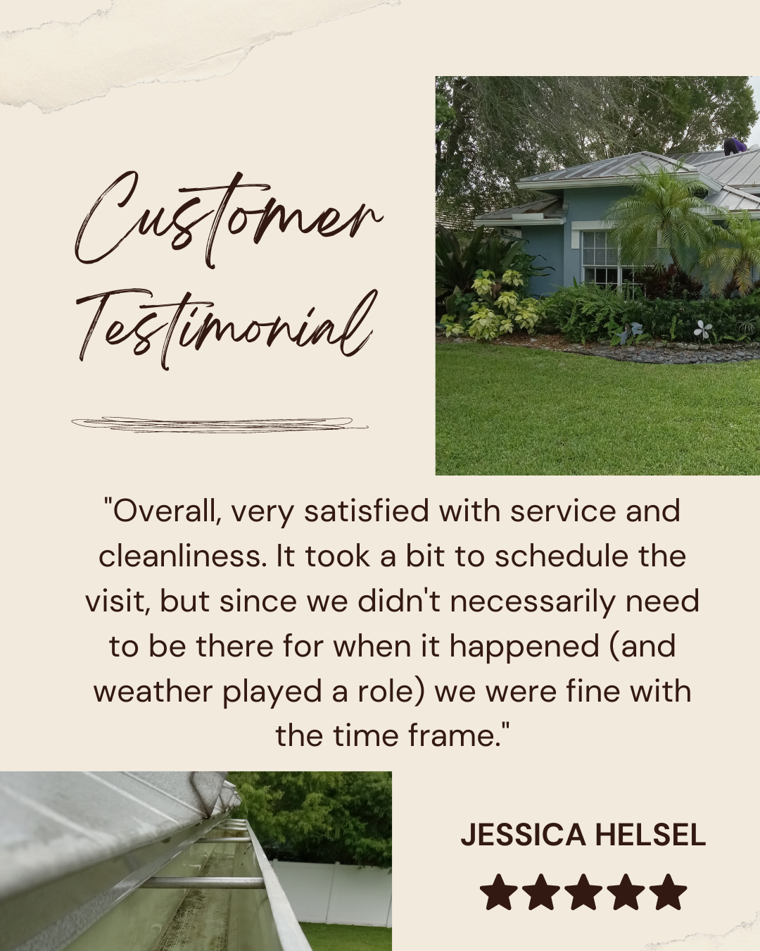 Jessica from Little Rock,AR gives us a 5 star review for a recent gutter cleaning service.
