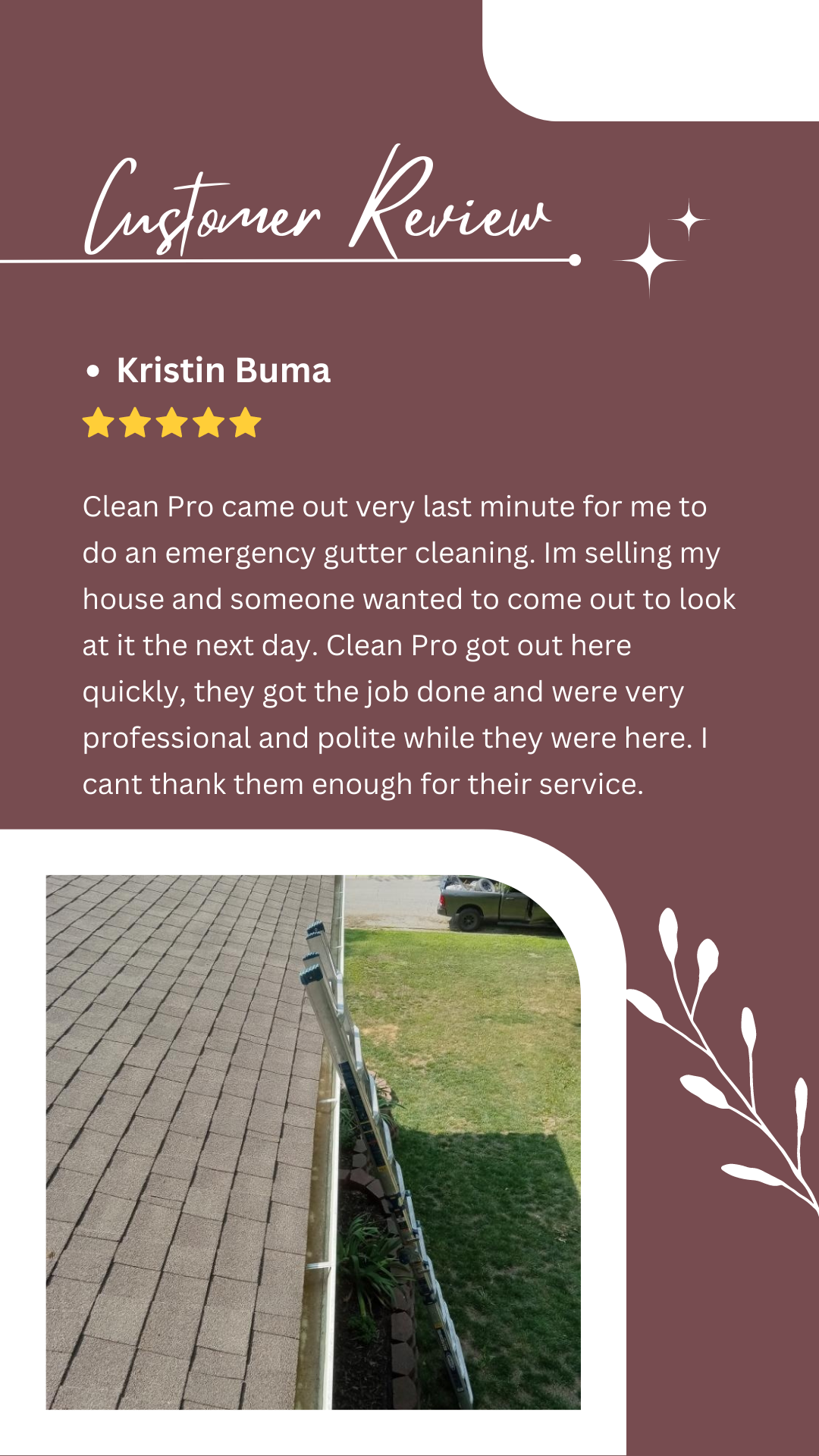 Kristin from Little Rock,AR gives us a 5 star review for a recent gutter cleaning service.