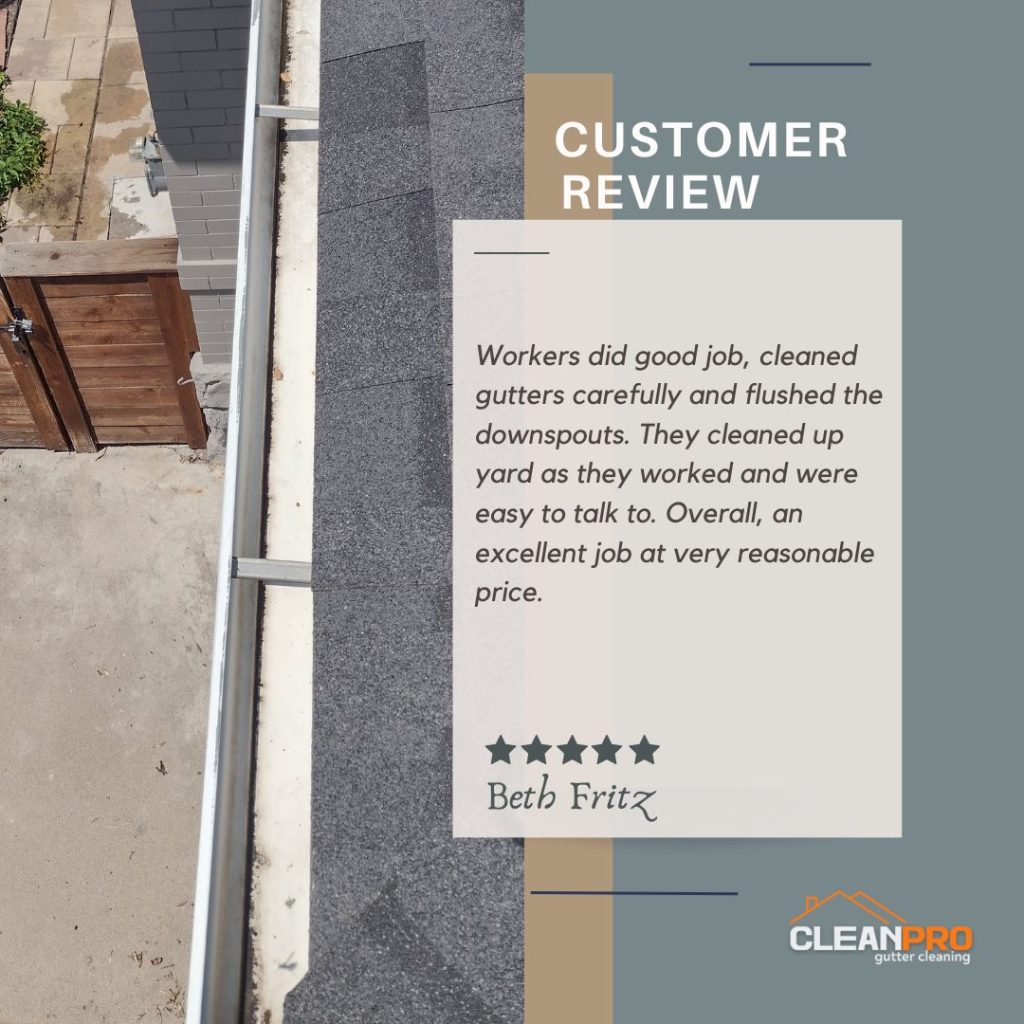 Beth from Philadelphia. PA gives us a 5 star review for a recent gutter cleaning service.

