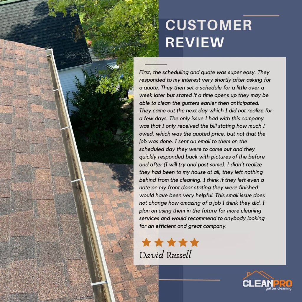David in Chicago, IL gives us a 5 star review for a recent gutter cleaning service.