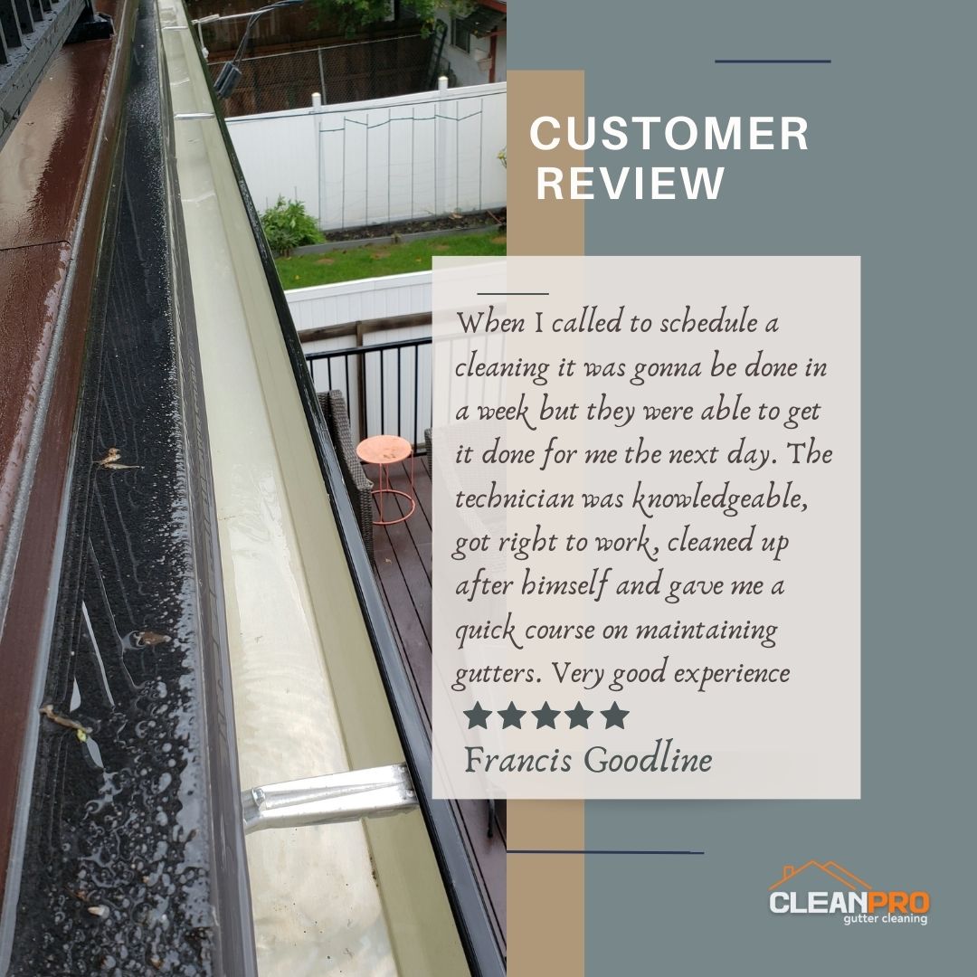 Francis from Columbus, OH gives us a 5 star review for a recent gutter cleaning service.
