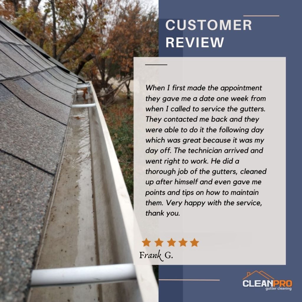 Frank from Des Moines, IA gives us a 5 star review for a recent gutter cleaning service.
