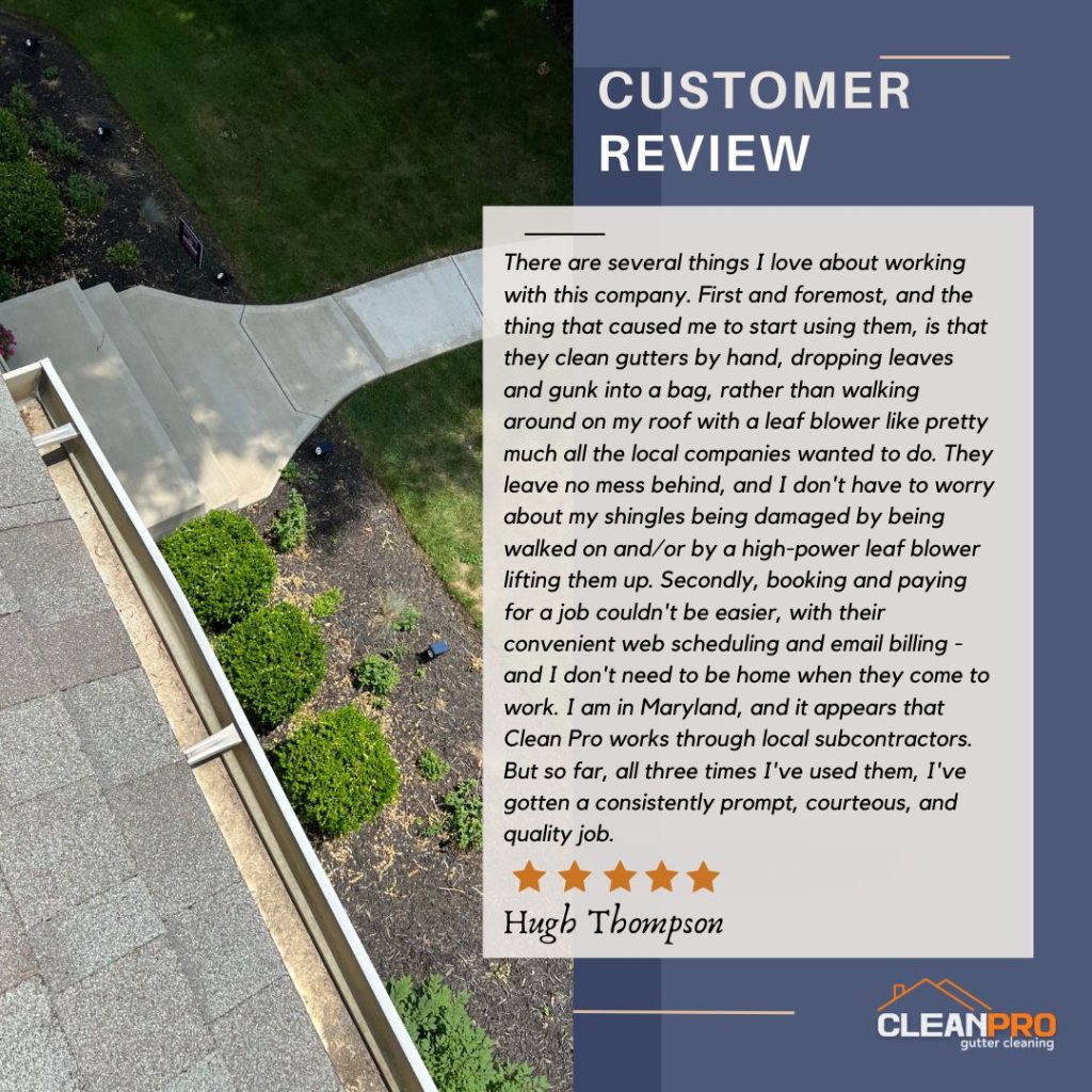 Hugh from Cleveland, OH gives us a 5 star review for a recent gutter cleaning service.