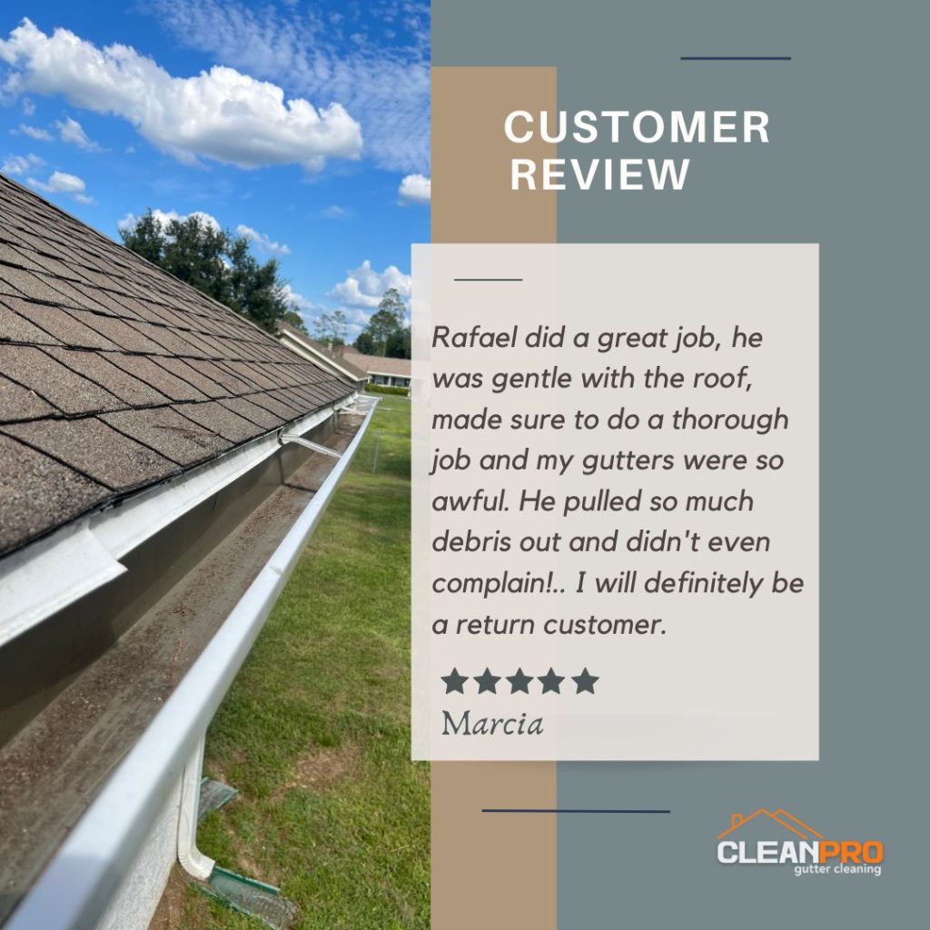 Marcia in Orlando, FL gives us a 5 star review for a recent gutter cleaning service.