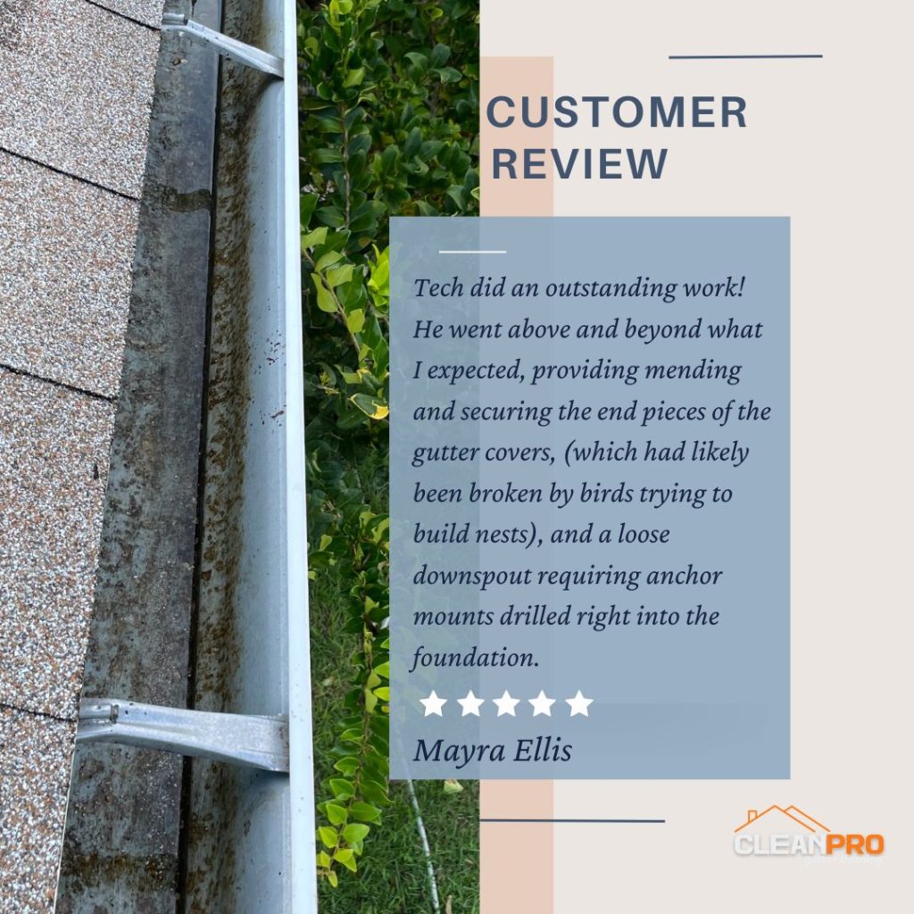 Mayra  from Tampa, FL gives us a 5 star review for a recent gutter cleaning service.