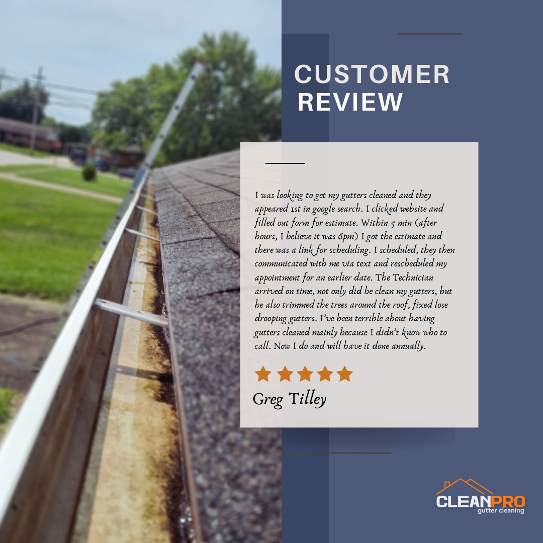 Greg from Ann Arbor, MI gives us a 5 star review for a recent gutter cleaning service.