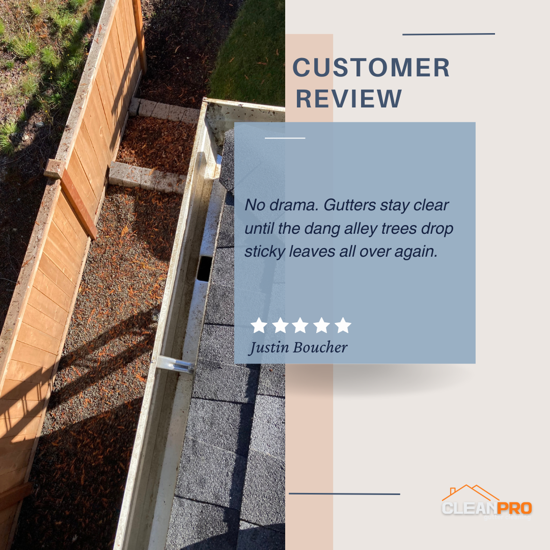 Justin from Tacoma, WA gives us a 5 star review for a recent gutter cleaning service.
