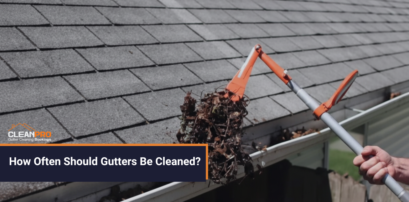 A gutter cleaning tool to remove leaves and debris from roof gutters, showing proper maintenance frequency.
